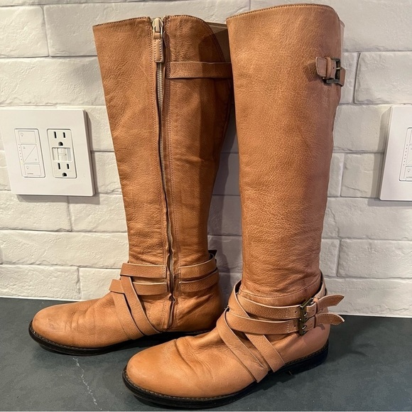 Cole Haan sz 7 tan leather tall harness riding boots - Picture 2 of 16